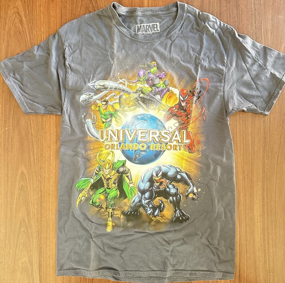 Marvel Universal Orlando Villians Venom Carnage, Loki Gray T-Shirt Size Medium